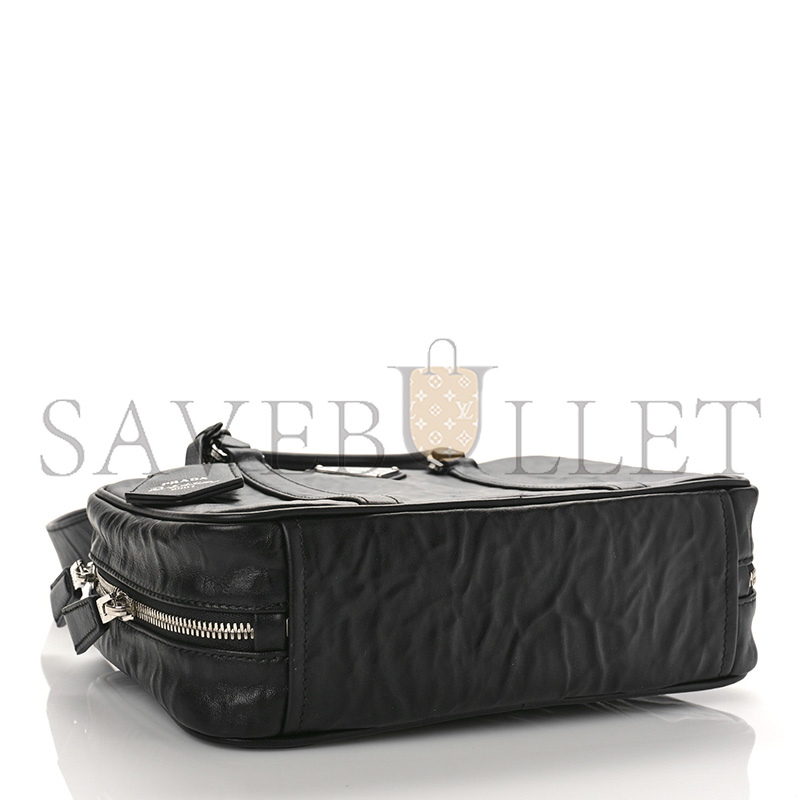 Pra*a nappa antique medium re-edition 2001 two handle bag black 1bb092 (24*15.5*7cm)